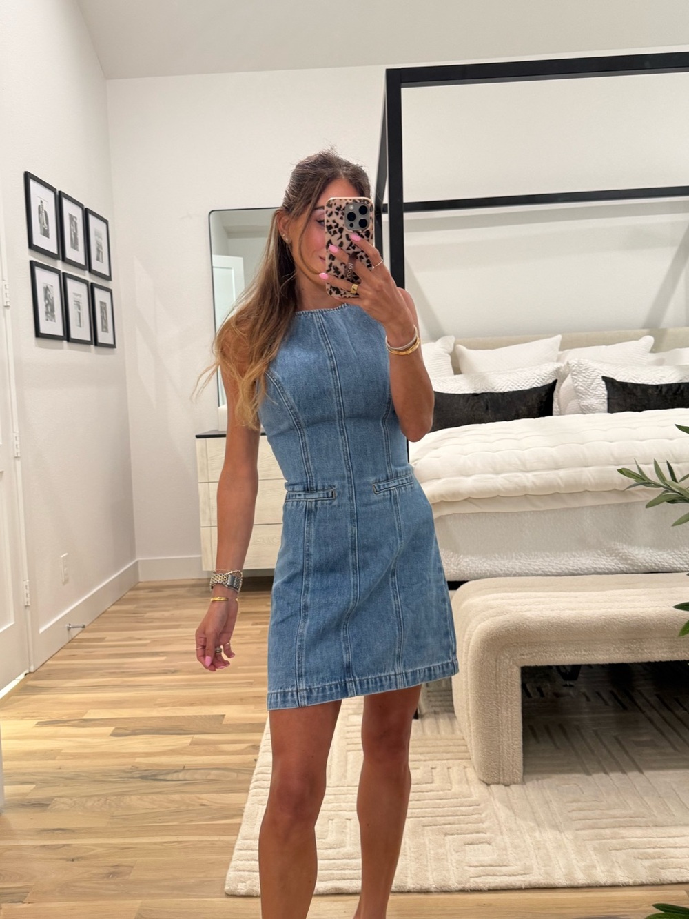 Sleeveless Light Blue Denim Mini Dress